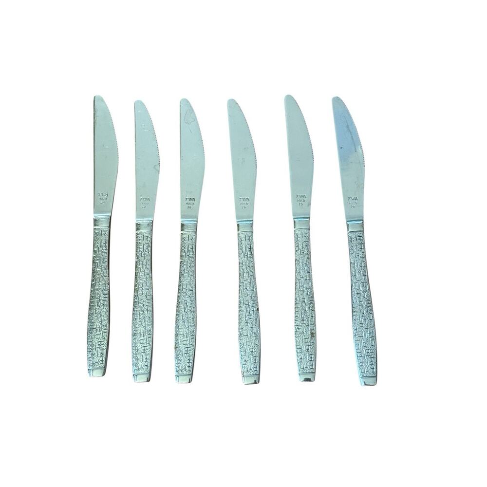 TWA Trans World Airlines First Class Flatware Cross Hatch Knife Knives (6)
